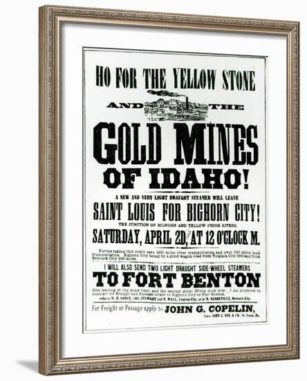 Handbill Advertising Steamer Voyages to the Gold Mines of Idaho, 1865-null-Framed Giclee Print