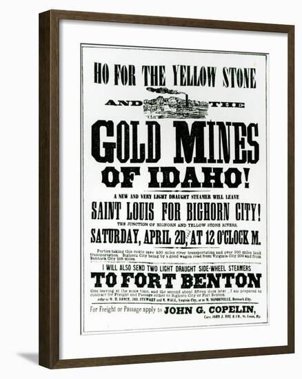 Handbill Advertising Steamer Voyages to the Gold Mines of Idaho, 1865-null-Framed Giclee Print