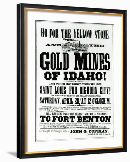 Handbill Advertising Steamer Voyages to the Gold Mines of Idaho, 1865-null-Framed Giclee Print