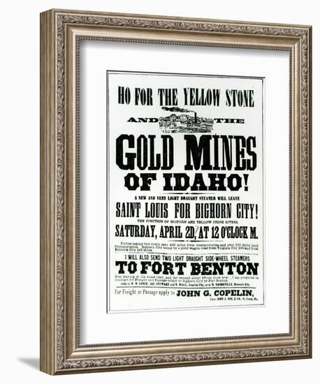 Handbill Advertising Steamer Voyages to the Gold Mines of Idaho, 1865-null-Framed Giclee Print