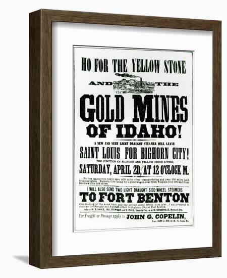 Handbill Advertising Steamer Voyages to the Gold Mines of Idaho, 1865-null-Framed Giclee Print