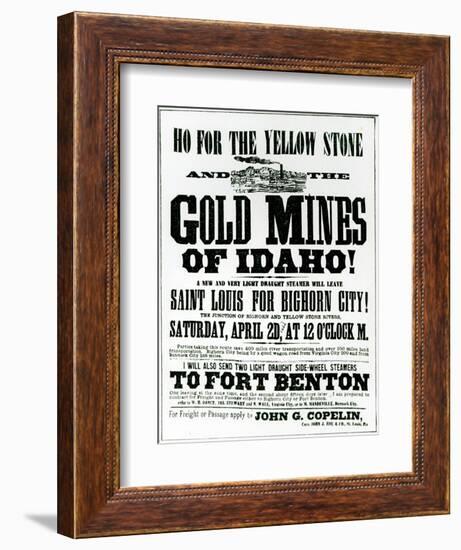 Handbill Advertising Steamer Voyages to the Gold Mines of Idaho, 1865-null-Framed Giclee Print