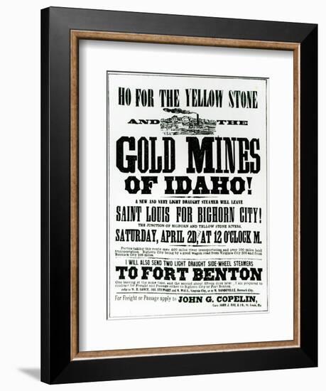 Handbill Advertising Steamer Voyages to the Gold Mines of Idaho, 1865-null-Framed Giclee Print