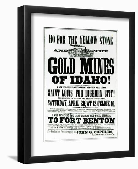 Handbill Advertising Steamer Voyages to the Gold Mines of Idaho, 1865-null-Framed Giclee Print