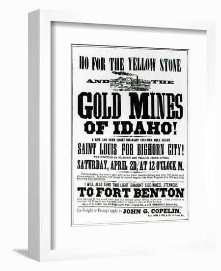 Handbill Advertising Steamer Voyages to the Gold Mines of Idaho, 1865--Framed Giclee Print