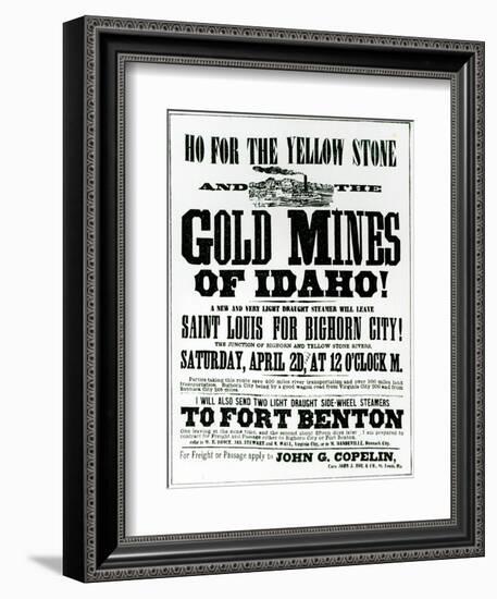 Handbill Advertising Steamer Voyages to the Gold Mines of Idaho, 1865-null-Framed Giclee Print