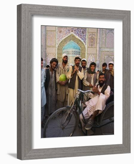 Handicapped Man Sitting in Special Modified Bike Surrounded by Men Outside Shrine of Hazrat Ali-Jane Sweeney-Framed Photographic Print