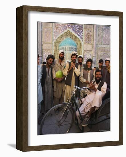 Handicapped Man Sitting in Special Modified Bike Surrounded by Men Outside Shrine of Hazrat Ali-Jane Sweeney-Framed Photographic Print