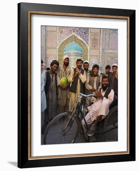 Handicapped Man Sitting in Special Modified Bike Surrounded by Men Outside Shrine of Hazrat Ali-Jane Sweeney-Framed Photographic Print