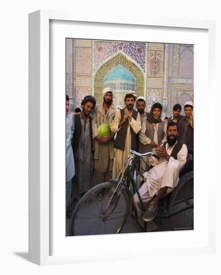 Handicapped Man Sitting in Special Modified Bike Surrounded by Men Outside Shrine of Hazrat Ali-Jane Sweeney-Framed Photographic Print