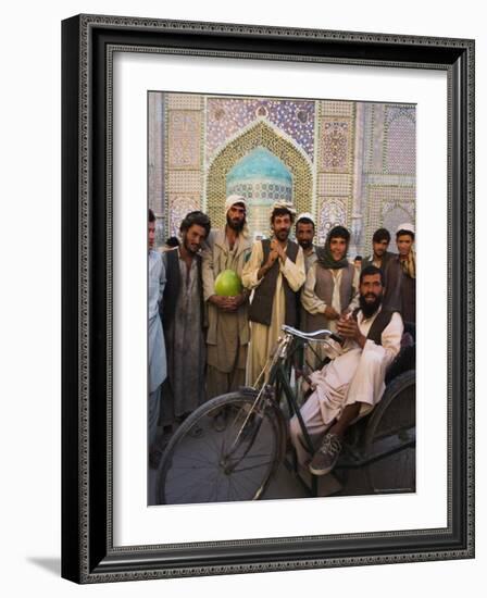 Handicapped Man Sitting in Special Modified Bike Surrounded by Men Outside Shrine of Hazrat Ali-Jane Sweeney-Framed Photographic Print