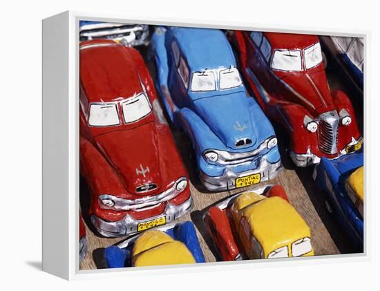 Handicraft Market and Classic Car Models for Sale in World Heritage Town of Trinidad, Eastern Cuba-Mark Hannaford-Framed Premier Image Canvas