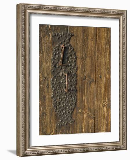 Handle on Historic Lom Stave Church, Norway-Russell Young-Framed Photographic Print