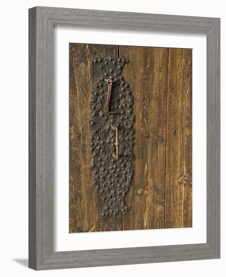 Handle on Historic Lom Stave Church, Norway-Russell Young-Framed Photographic Print