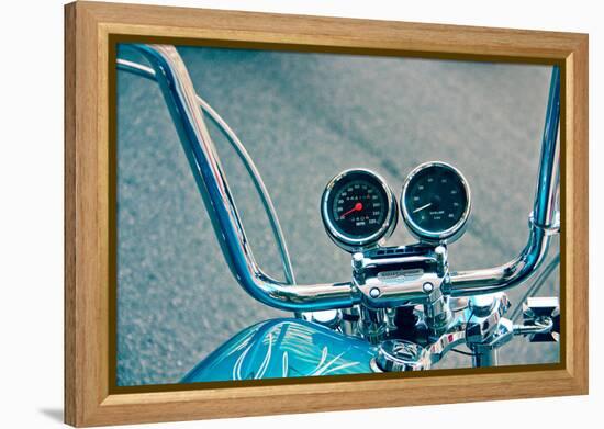 Handlebars and Gauges on Harley Davidson-null-Framed Stretched Canvas