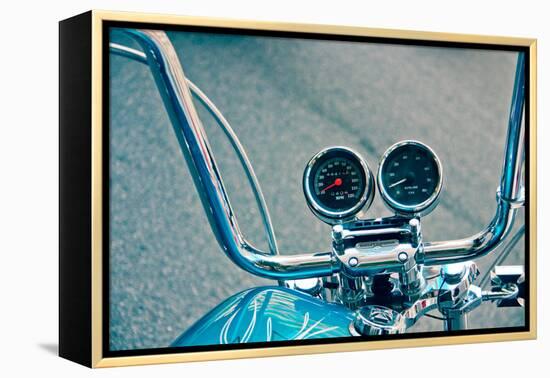 Handlebars and Gauges on Harley Davidson-null-Framed Stretched Canvas