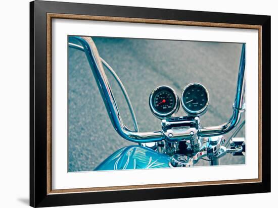 Handlebars and Gauges on Harley Davidson-null-Framed Photo