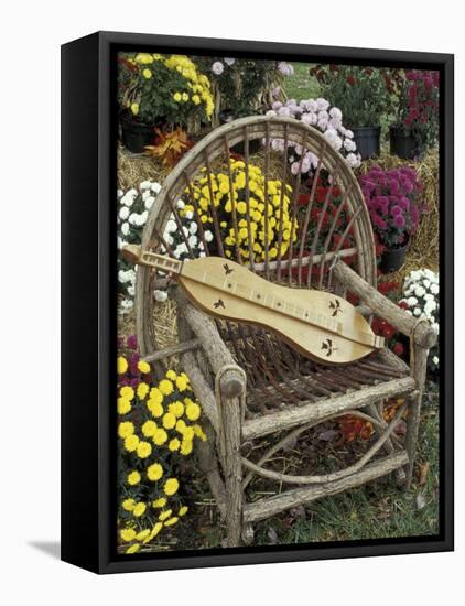 Handmade Dulcimer Among Mums, Berea College, Berea, Kentucky, USA-Adam Jones-Framed Premier Image Canvas