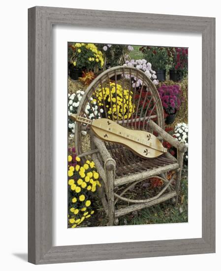 Handmade Dulcimer Among Mums, Berea College, Berea, Kentucky, USA-Adam Jones-Framed Photographic Print