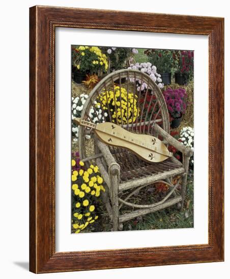 Handmade Dulcimer Among Mums, Berea College, Berea, Kentucky, USA-Adam Jones-Framed Photographic Print