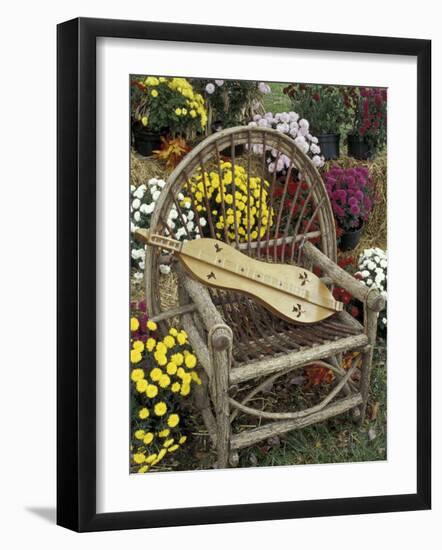 Handmade Dulcimer Among Mums, Berea College, Berea, Kentucky, USA-Adam Jones-Framed Photographic Print