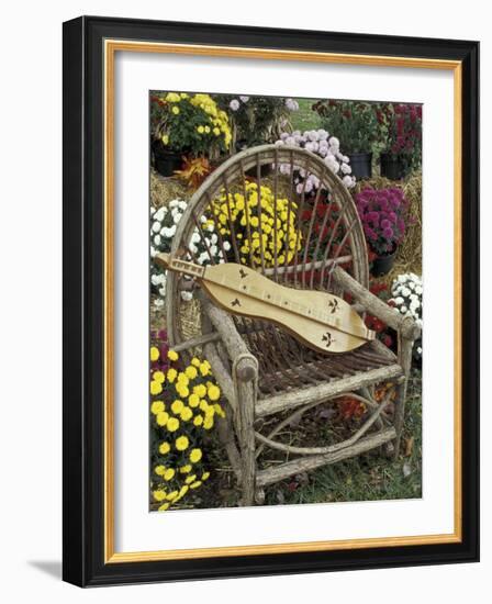 Handmade Dulcimer Among Mums, Berea College, Berea, Kentucky, USA-Adam Jones-Framed Photographic Print