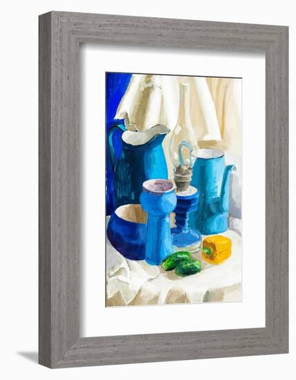 Handpainted Still Life with Jugs and Kerosene Lamp-VvoeVale-Framed Photographic Print