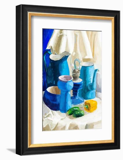 Handpainted Still Life with Jugs and Kerosene Lamp-VvoeVale-Framed Photographic Print