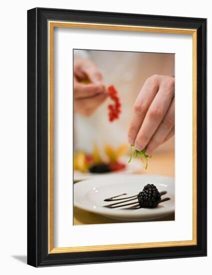 Hands, Cook, Plate, Dessert, Arranging-Rainer Mirau-Framed Photographic Print