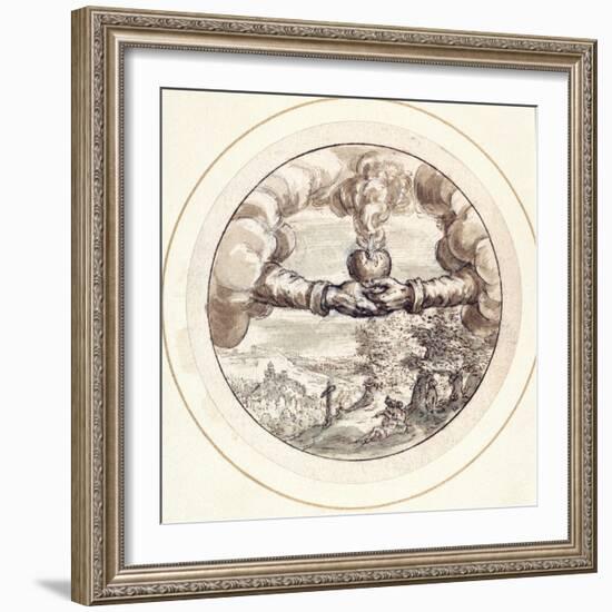 Hands Holding a Flaming Heart and Imperial Crown with a View of Circus Maximus-Crispin I De Passe-Framed Giclee Print