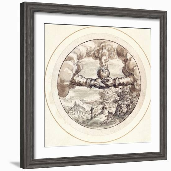 Hands Holding a Flaming Heart and Imperial Crown with a View of Circus Maximus-Crispin I De Passe-Framed Giclee Print