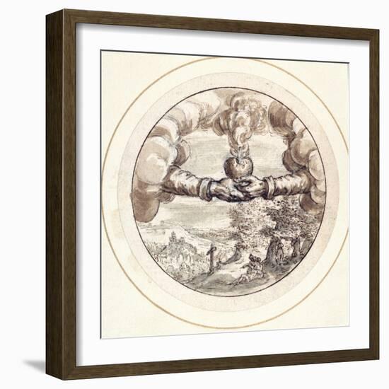 Hands Holding a Flaming Heart and Imperial Crown with a View of Circus Maximus-Crispin I De Passe-Framed Giclee Print