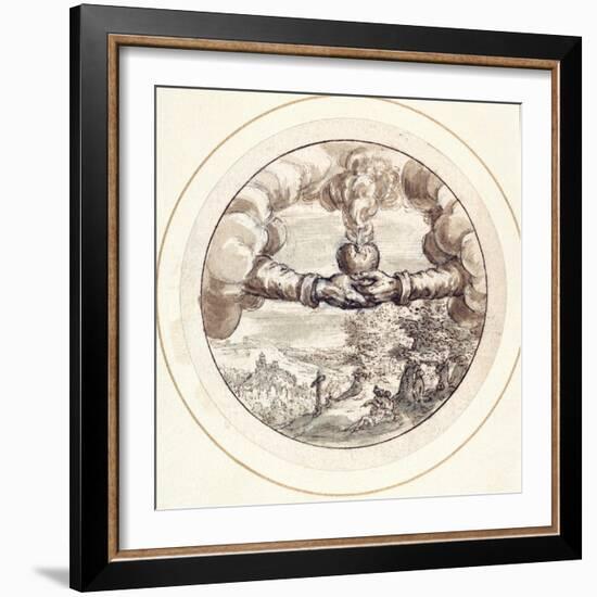 Hands Holding a Flaming Heart and Imperial Crown with a View of Circus Maximus-Crispin I De Passe-Framed Giclee Print