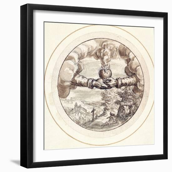 Hands Holding a Flaming Heart and Imperial Crown with a View of Circus Maximus-Crispin I De Passe-Framed Giclee Print