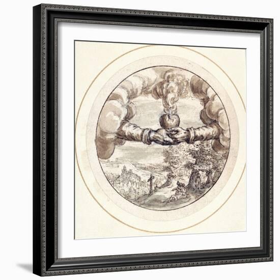 Hands Holding a Flaming Heart and Imperial Crown with a View of Circus Maximus-Crispin I De Passe-Framed Giclee Print