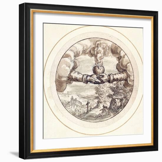Hands Holding a Flaming Heart and Imperial Crown with a View of Circus Maximus-Crispin I De Passe-Framed Giclee Print