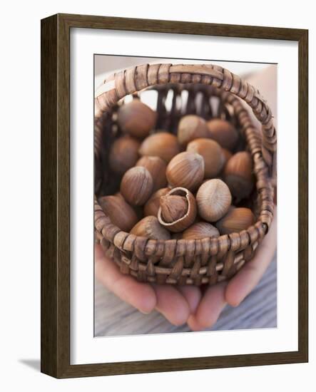 Hands Holding Basket of Hazelnuts-null-Framed Photographic Print