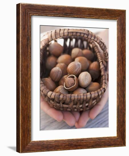 Hands Holding Basket of Hazelnuts-null-Framed Photographic Print