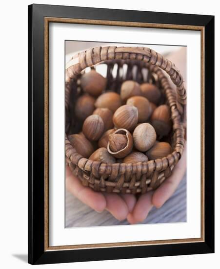 Hands Holding Basket of Hazelnuts-null-Framed Photographic Print