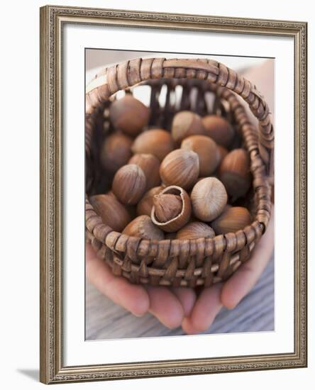 Hands Holding Basket of Hazelnuts-null-Framed Photographic Print