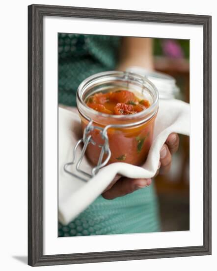 Hands Holding Preserving Jar of Tomato Sauce-null-Framed Photographic Print