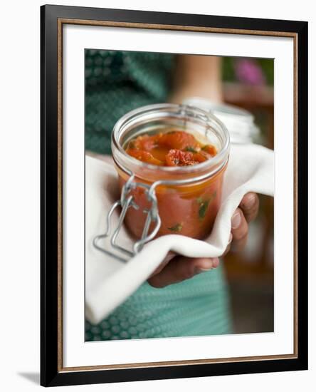 Hands Holding Preserving Jar of Tomato Sauce-null-Framed Photographic Print