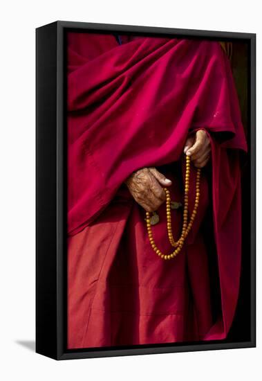 Hands of a Monk in Red Holding Prayer Beads, Leh, Ladakh, India-Ellen Clark-Framed Premier Image Canvas