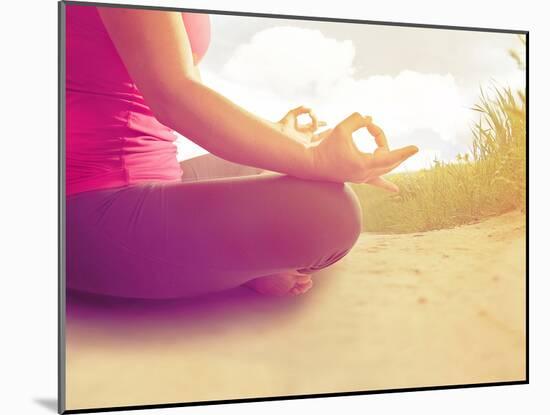 Hands of a Woman Meditating in a Yoga Pose on the Beach Done with an Instagram like Filter-graphicphoto-Mounted Photographic Print