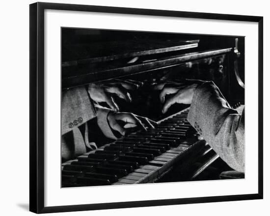 Hands of Jazz Pianist Eddie Heywood on Keyboard During Jam Session-Gjon Mili-Framed Premium Photographic Print