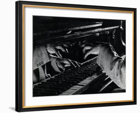 Hands of Jazz Pianist Eddie Heywood on Keyboard During Jam Session-Gjon Mili-Framed Premium Photographic Print