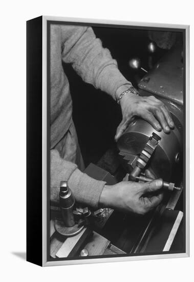 Hands of Lathe Worker-Ansel Adams-Framed Stretched Canvas