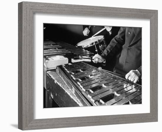 Hands of Percussionists Sam Borodkin Playing the Share Drum and Albert Rich Playing the Xylophone-Margaret Bourke-White-Framed Photographic Print