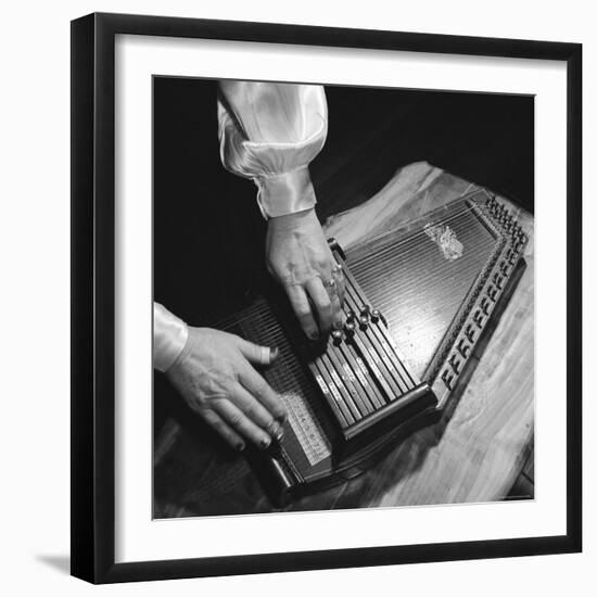 Hands of Sara Carter of the Legendary Carter Family Musicians, Fingering an Autoharp-Eric Schaal-Framed Premium Photographic Print