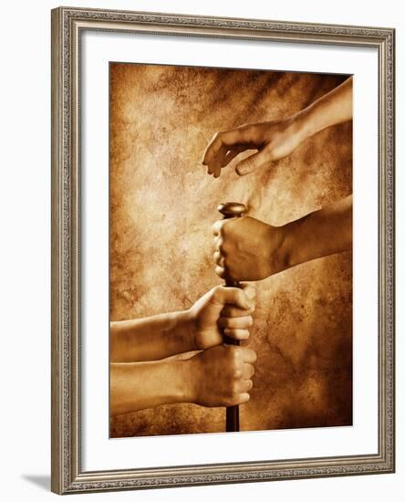 Hands on Baseball Bat-Colin Anderson-Framed Photographic Print